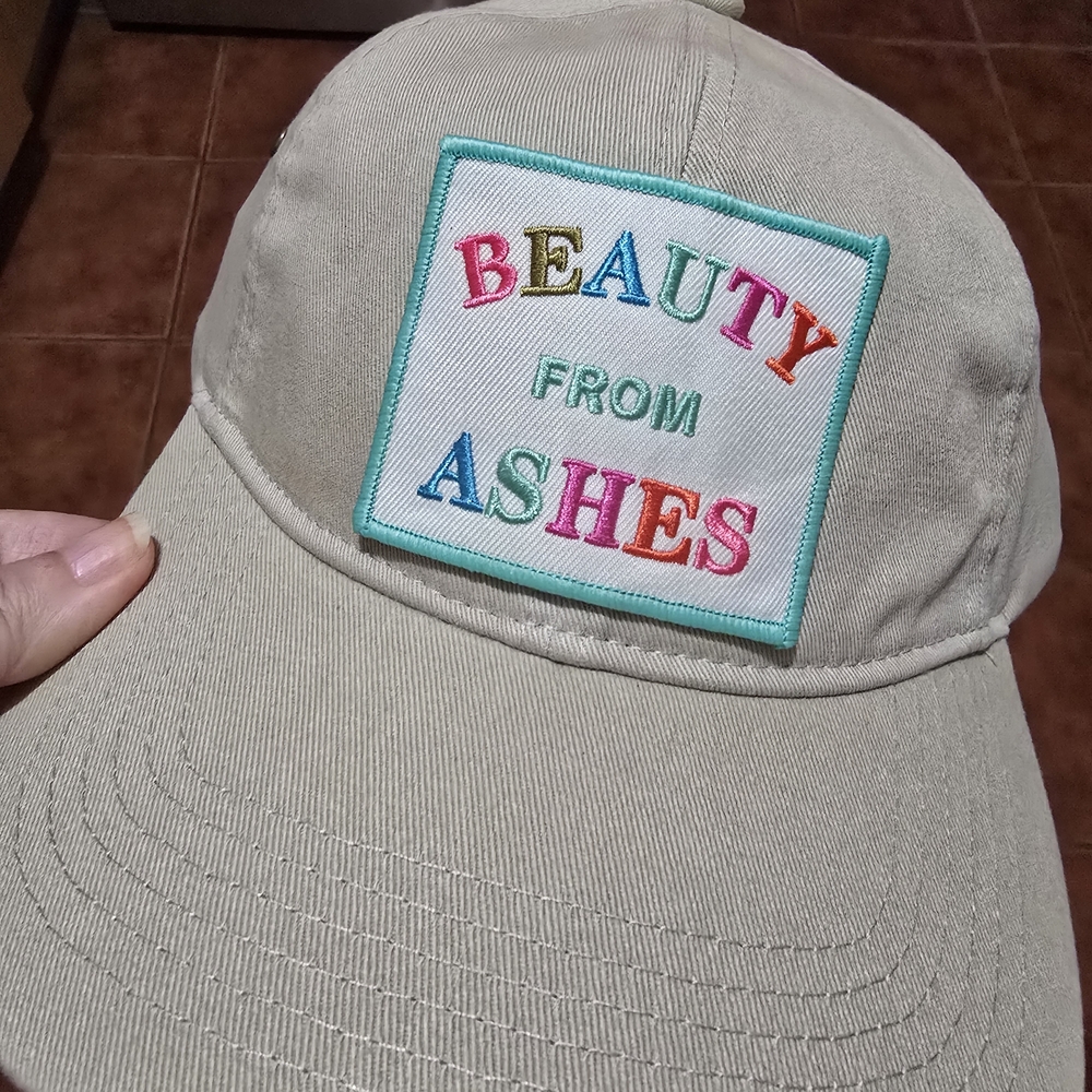Beige Cap with Colorful Embroidery